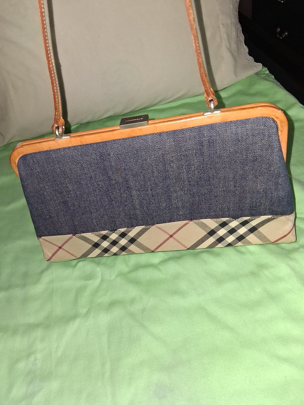 Burberry Denim and Classic Check Shoulder Bag with Tan Trim